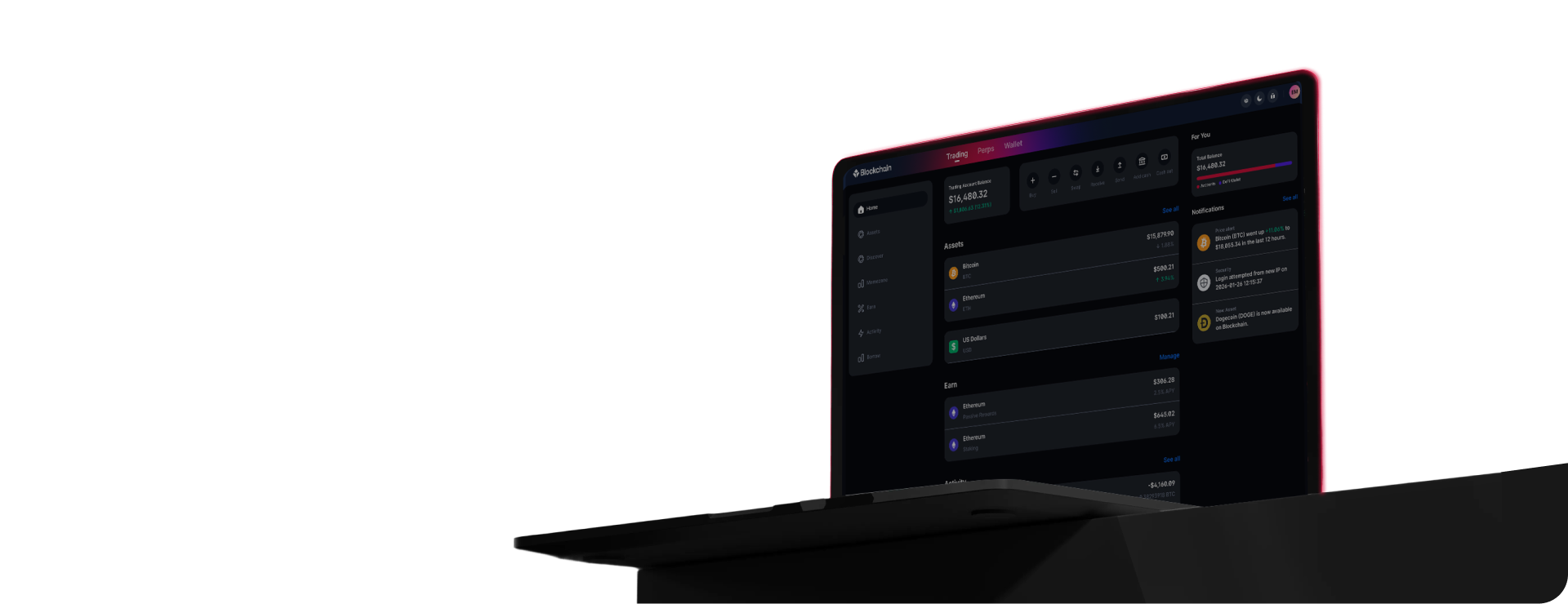 Laptop showing Blockchain.com dashboard